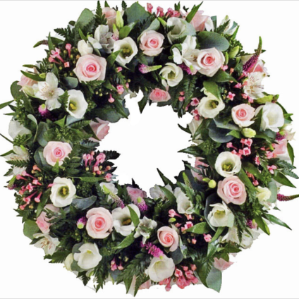 Couronne blanche et rose pour deuil