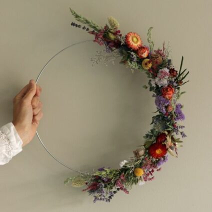 Couronne fleurs séchées multicolores vive