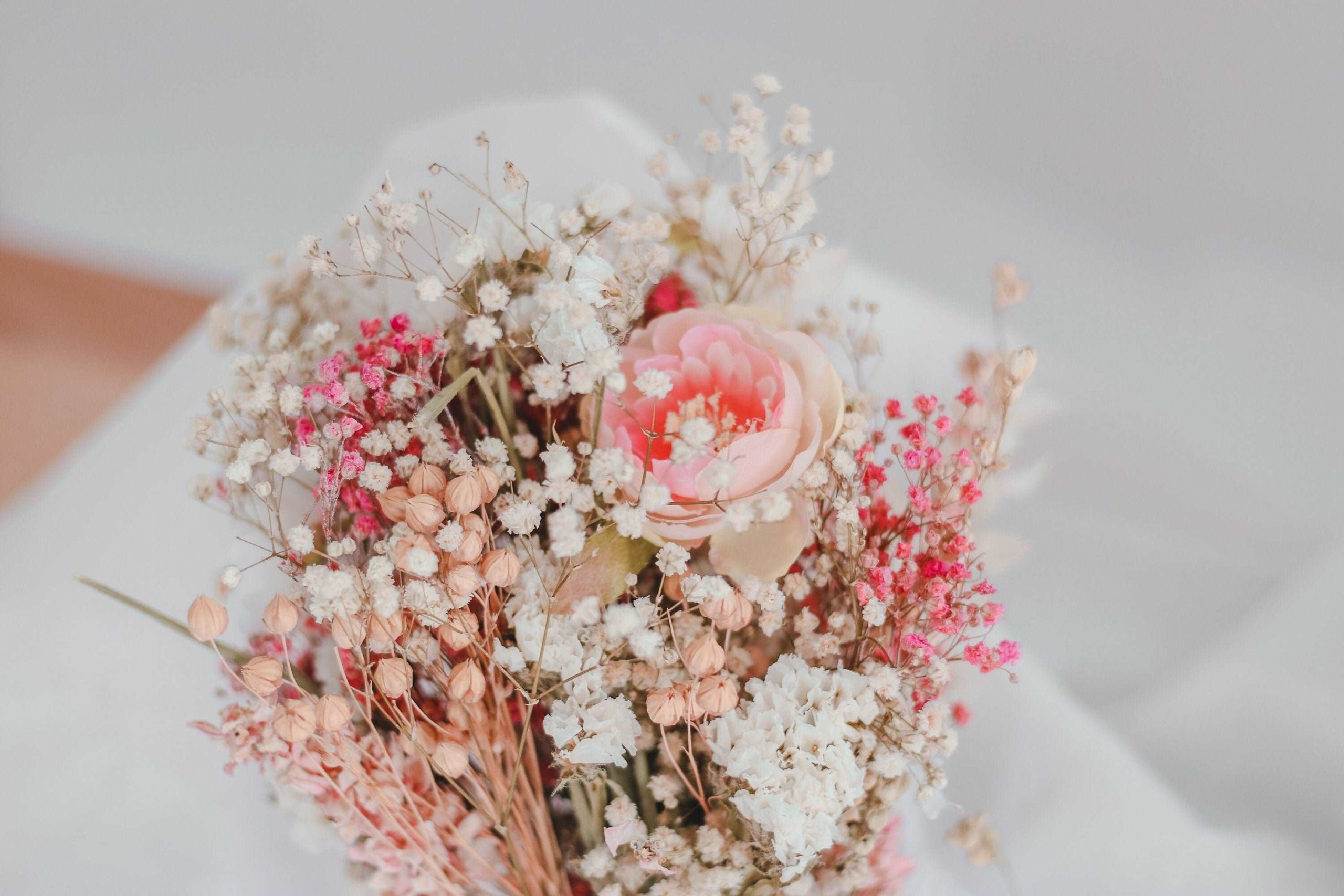 Bouquet de Mariée Fleurs Séchées "Rose Pastel Blanc" | MF