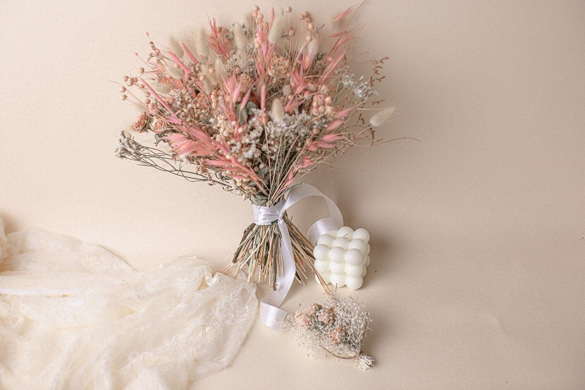 Bouquet de Mariée à Fleurs Séchées "Rose Blush Blanc" MF