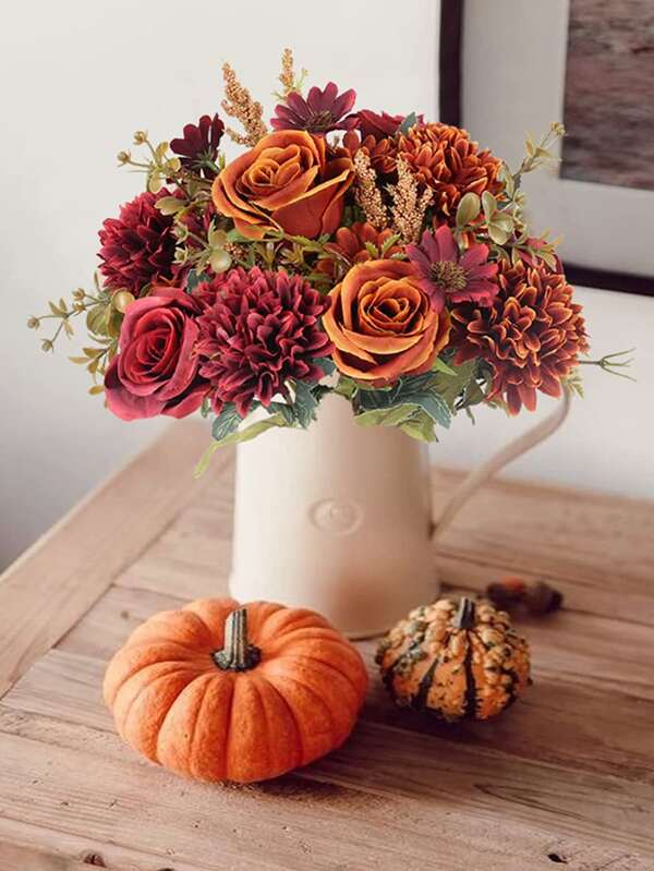 10 Mini Bouquets Fleurs Séchées Rouge Et Vert Noël - Avec Herbe De La Pampa, Pour Décoration, Loisirs Créatifs